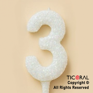 VELA NUMERAL CHICO 5.5 CM CON GIBRE BLANCO NUMERO 3 x 1